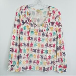 ModCloth Owl Crest Print Top Womens XS Multicolor V Neck Novelty Boho‎